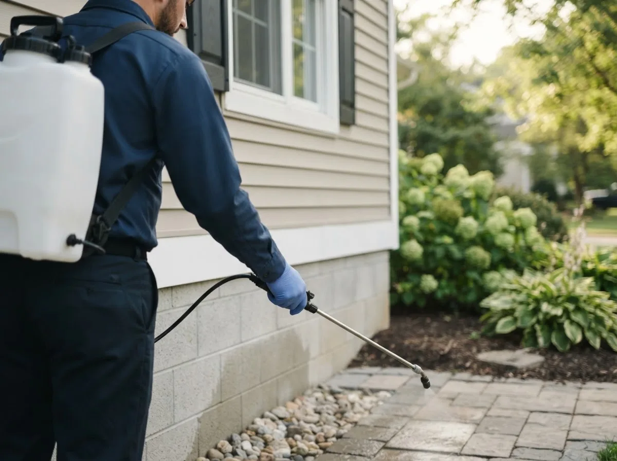 Pest control technician inspecting a home in Waresboro, GA